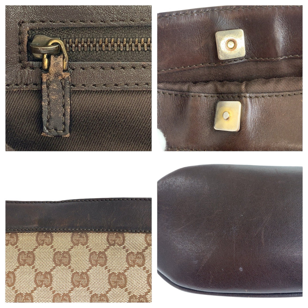 GUCCI Shoulder Bag 109097 GG canvas, leather Brown Gold Metal Shoulder Bag pochette Women Used Authentic