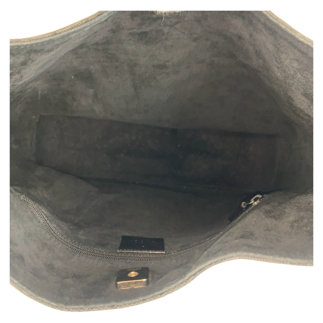 GUCCI Shoulder Bag 001 3752 GG canvas, plastic Black SilverMetal Women Used Authentic