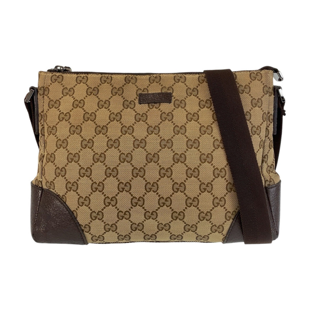 GUCCI Shoulder Bag 114273 GG canvas, leather Brown beige Crossbody Shoulder Bag Messenger Bag Women Used Authentic