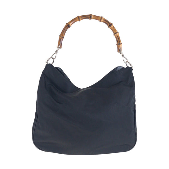 GUCCI Shoulder Bag 001 2058 1577 Nylon, Bamboo Black SilverMetal Shoulder Bag Bamboo Women Used Authentic