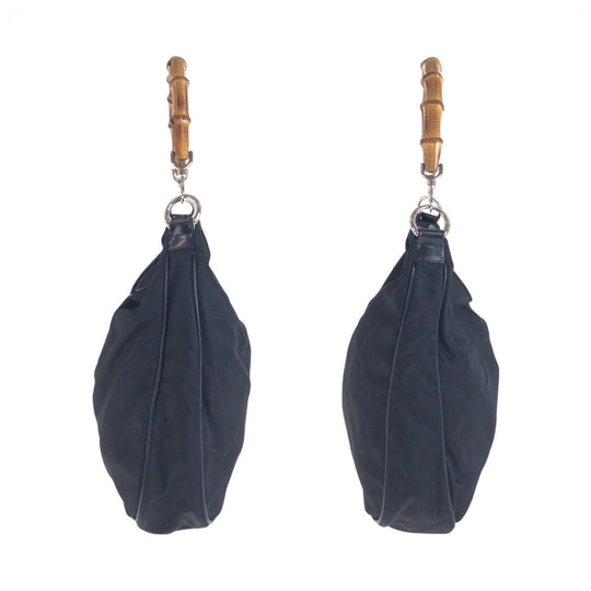 GUCCI Shoulder Bag 001 2058 1577 Nylon, Bamboo Black SilverMetal Shoulder Bag Bamboo Women Used Authentic