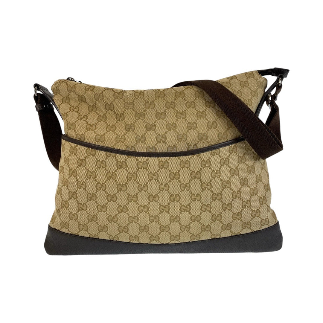 GUCCI Shoulder Bag 374411 GG canvas, leather Beige Brown SilverMetal Crossbody Shoulder Bag Messenger Bag Women Used Authentic