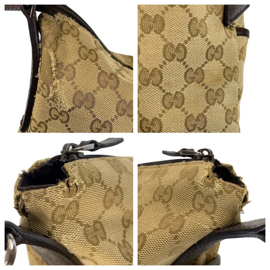 GUCCI Shoulder Bag 374411 GG canvas, leather Beige Brown SilverMetal Crossbody Shoulder Bag Messenger Bag Women Used Authentic