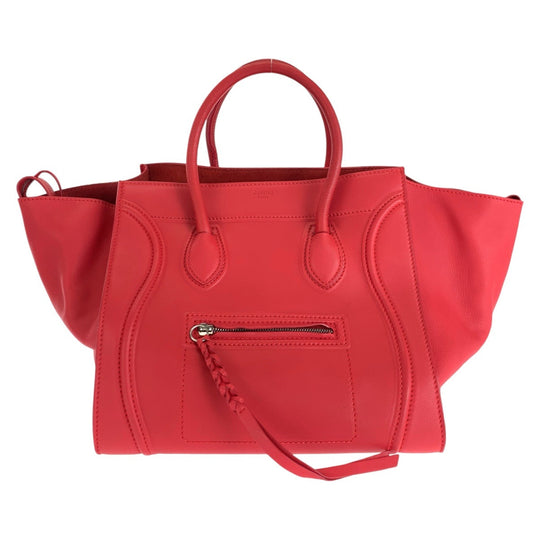 CELINE Tote Bag leather Red Silver Metal Tote Bag handbag Luggage phantom Women Used Authentic