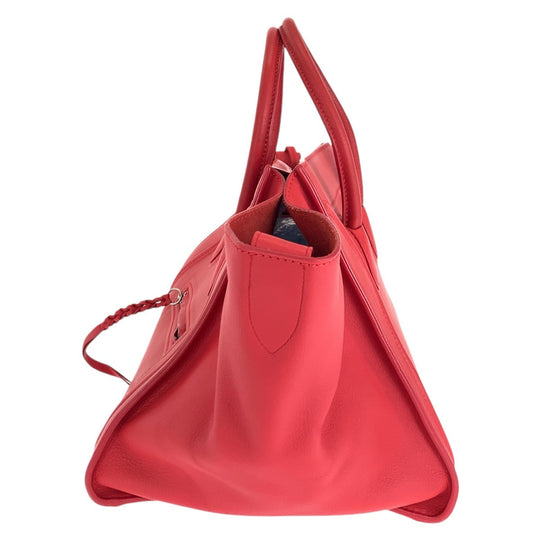 CELINE Tote Bag leather Red Silver Metal Tote Bag handbag Luggage phantom Women Used Authentic