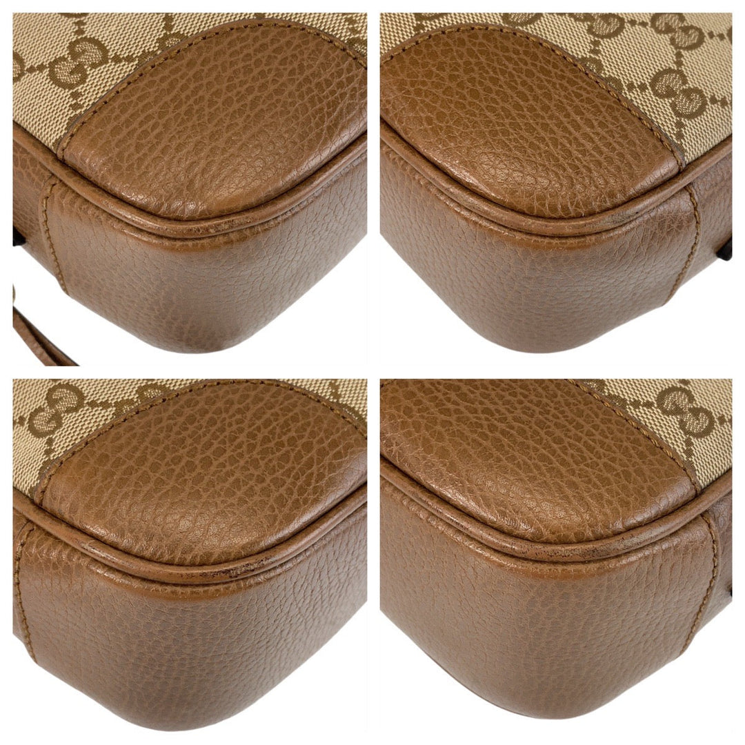GUCCI Shoulder Bag 449413 GG canvas, leather Brown Gold Metal Crossbody Shoulder Bag Pochette Women Used Authentic