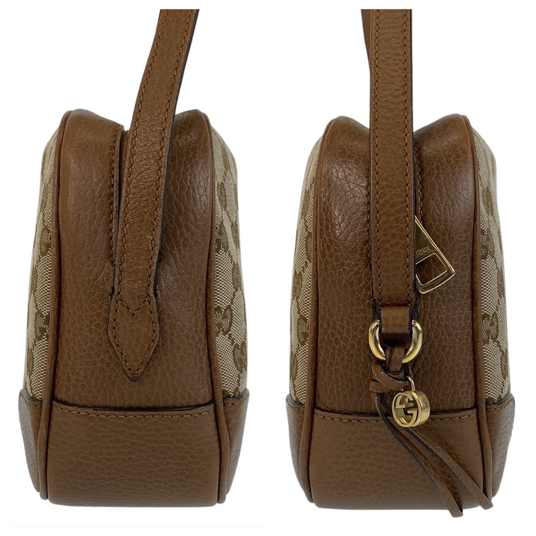 GUCCI Shoulder Bag 449413 GG canvas, leather Brown Gold Metal Crossbody Shoulder Bag Pochette Women Used Authentic