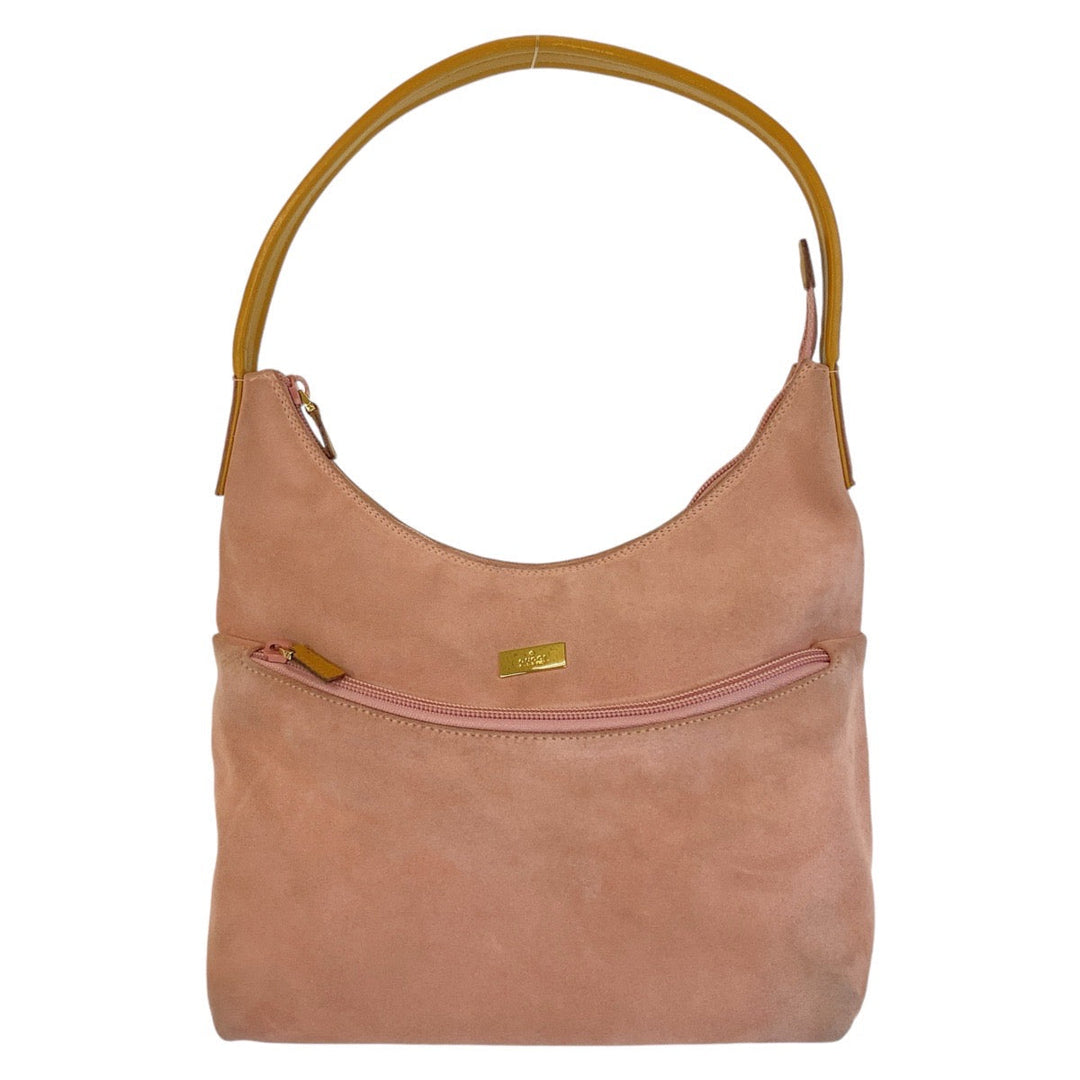 GUCCI Shoulder Bag 001 3386 Suede Pink Gold Metal Shoulder Bag Women Used Authentic