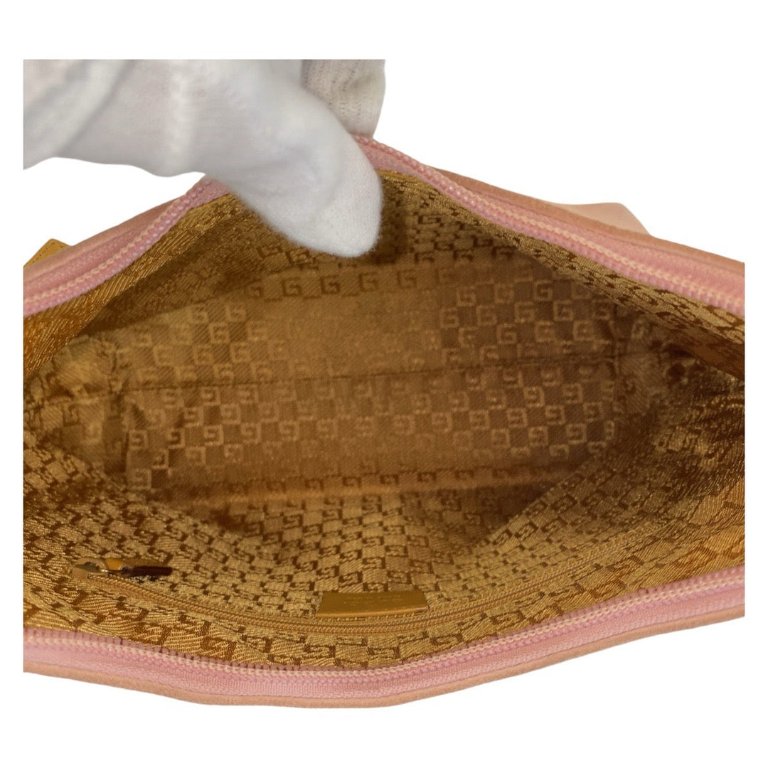 GUCCI Shoulder Bag 001 3386 Suede Pink Gold Metal Shoulder Bag Women Used Authentic