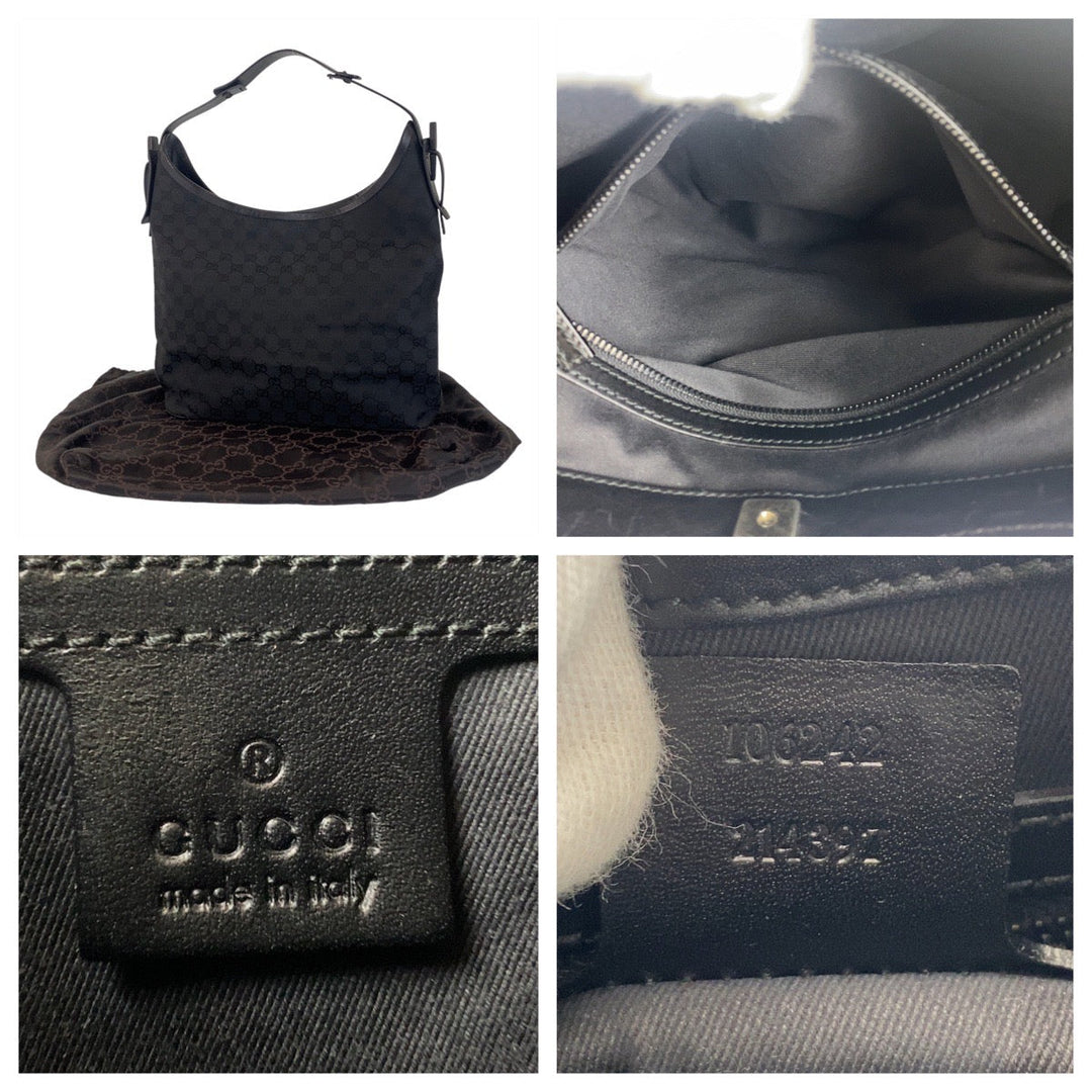GUCCI Shoulder Bag 106242 GG canvas, leather Black black Hobo Shoulder Bag Women Used Authentic