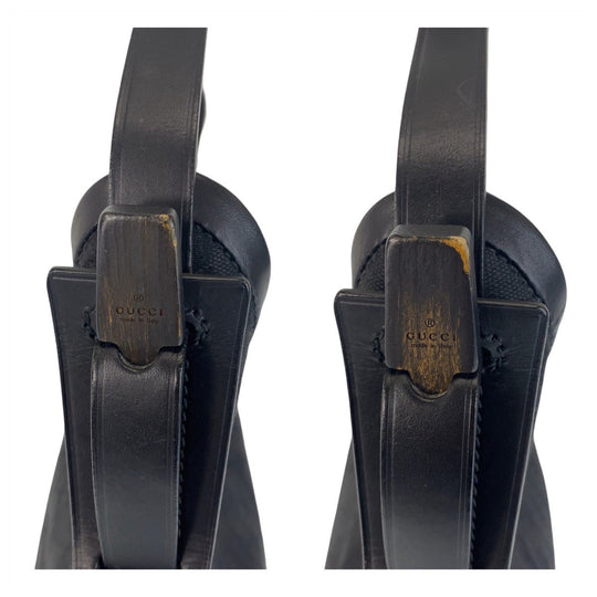 GUCCI Shoulder Bag 106242 GG canvas, leather Black black Hobo Shoulder Bag Women Used Authentic