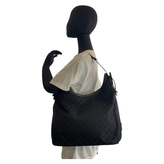 GUCCI Shoulder Bag 106242 GG canvas, leather Black black Hobo Shoulder Bag Women Used Authentic