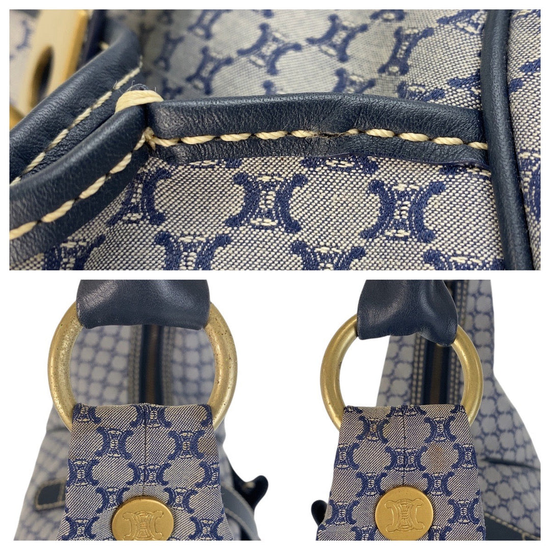 CELINE Shoulder Bag Canvas, Leather Gray Navy Gold Metal Hobo Shoulder Bag Macadam Women Used Authentic
