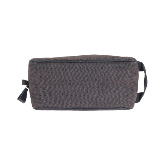 HERMES Pouch Towal chevron Brown Silver Metal Pouch business bag Globetrotter MM Women Used Authentic