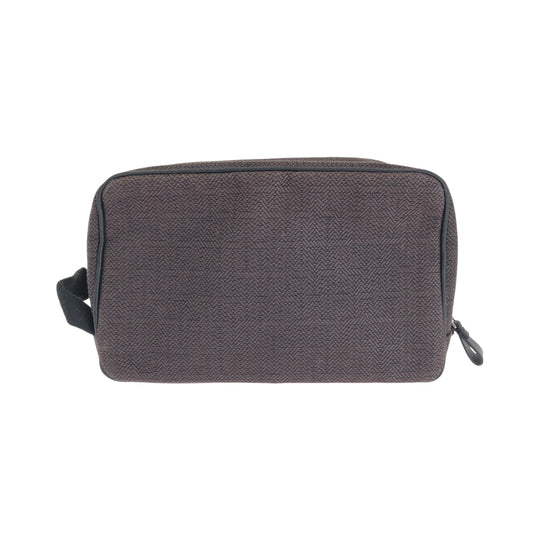 HERMES Pouch Towal chevron Brown Silver Metal Pouch business bag Globetrotter MM Women Used Authentic