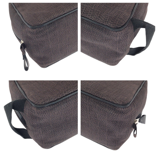 HERMES Pouch Towal chevron Brown Silver Metal Pouch business bag Globetrotter MM Women Used Authentic