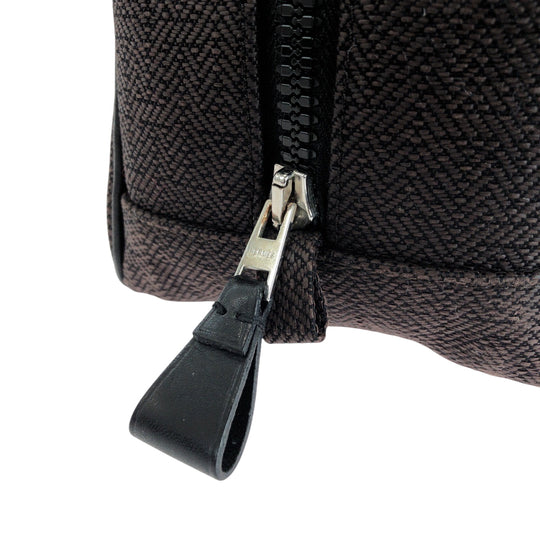 HERMES Pouch Towal chevron Brown Silver Metal Pouch business bag Globetrotter MM Women Used Authentic