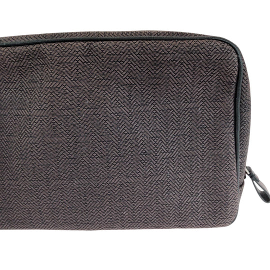 HERMES Pouch Towal chevron Brown Silver Metal Pouch business bag Globetrotter MM Women Used Authentic