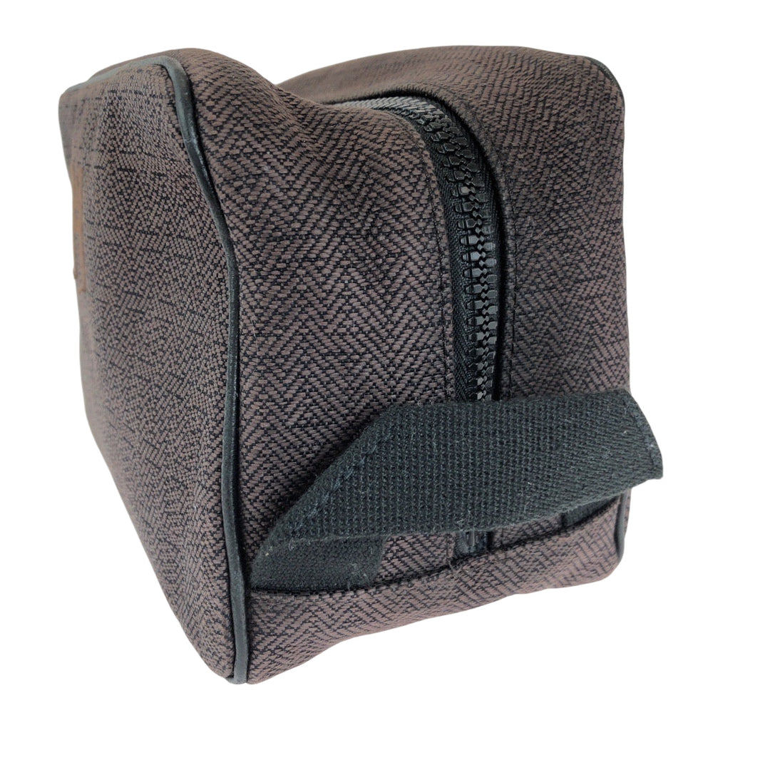 HERMES Pouch Towal chevron Brown Silver Metal Pouch business bag Globetrotter MM Women Used Authentic