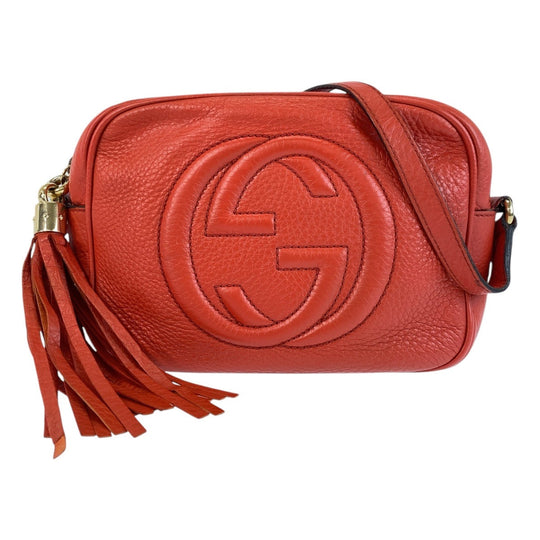 GUCCI Shoulder Bag 308364 leather Red Gold Metal Crossbody Shoulder Bag Pochette Soho Interlocking Women Used Authentic