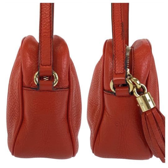 GUCCI Shoulder Bag 308364 leather Red Gold Metal Crossbody Shoulder Bag Pochette Soho Interlocking Women Used Authentic