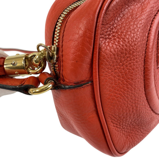 GUCCI Shoulder Bag 308364 leather Red Gold Metal Crossbody Shoulder Bag Pochette Soho Interlocking Women Used Authentic