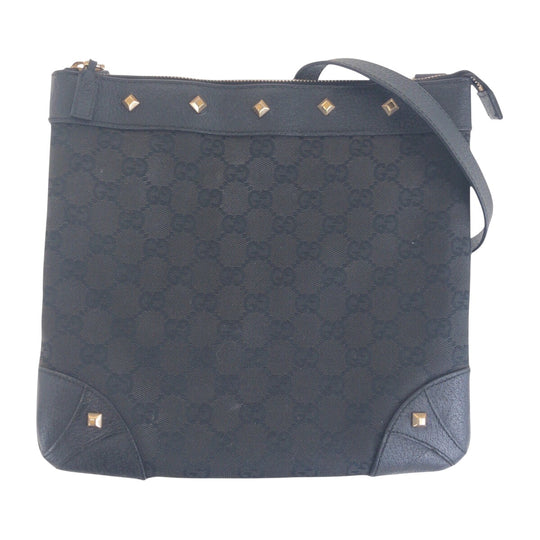 GUCCI Shoulder Bag 120893 GG canvas, leather Black GoldMetal Crossbody Shoulder Bag with studs Women Used Authentic