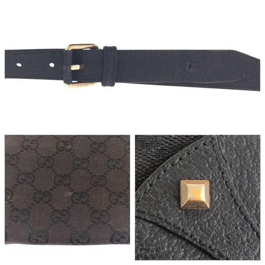 GUCCI Shoulder Bag 120893 GG canvas, leather Black GoldMetal Crossbody Shoulder Bag with studs Women Used Authentic