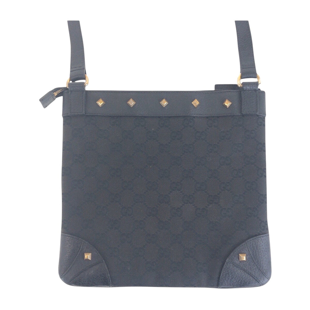 GUCCI Shoulder Bag 120893 GG canvas, leather Black GoldMetal Crossbody Shoulder Bag with studs Women Used Authentic