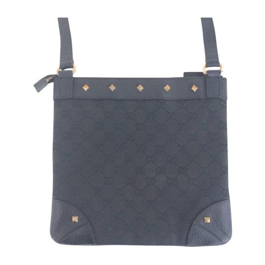 GUCCI Shoulder Bag 120893 GG canvas, leather Black GoldMetal Crossbody Shoulder Bag with studs Women Used Authentic