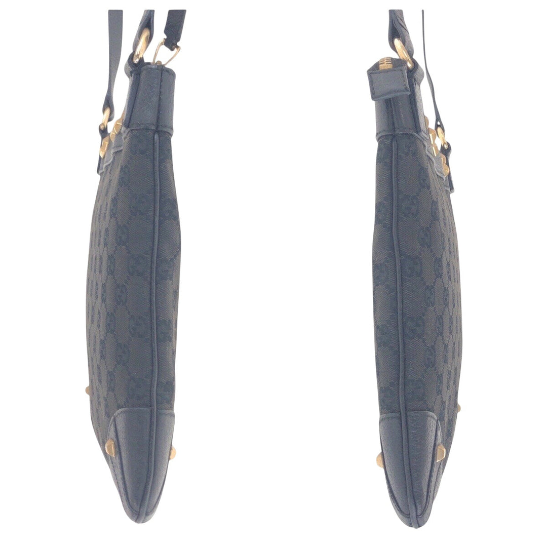 GUCCI Shoulder Bag 120893 GG canvas, leather Black GoldMetal Crossbody Shoulder Bag with studs Women Used Authentic