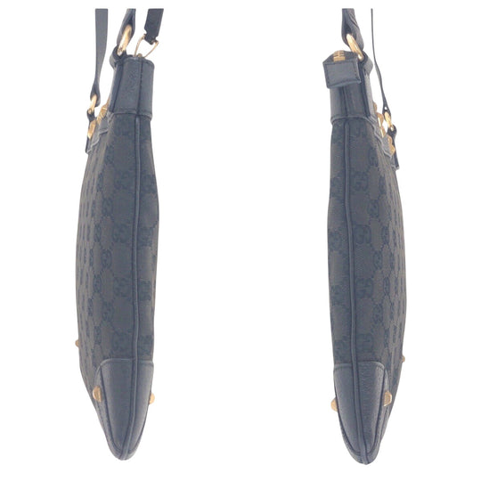 GUCCI Shoulder Bag 120893 GG canvas, leather Black GoldMetal Crossbody Shoulder Bag with studs Women Used Authentic