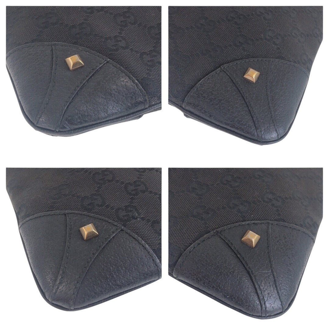 GUCCI Shoulder Bag 120893 GG canvas, leather Black GoldMetal Crossbody Shoulder Bag with studs Women Used Authentic