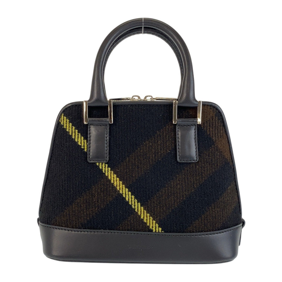 BURBERRY Handbag Wool, Leather Black SilverMetal Handbag Check Pattern Women Used Authentic