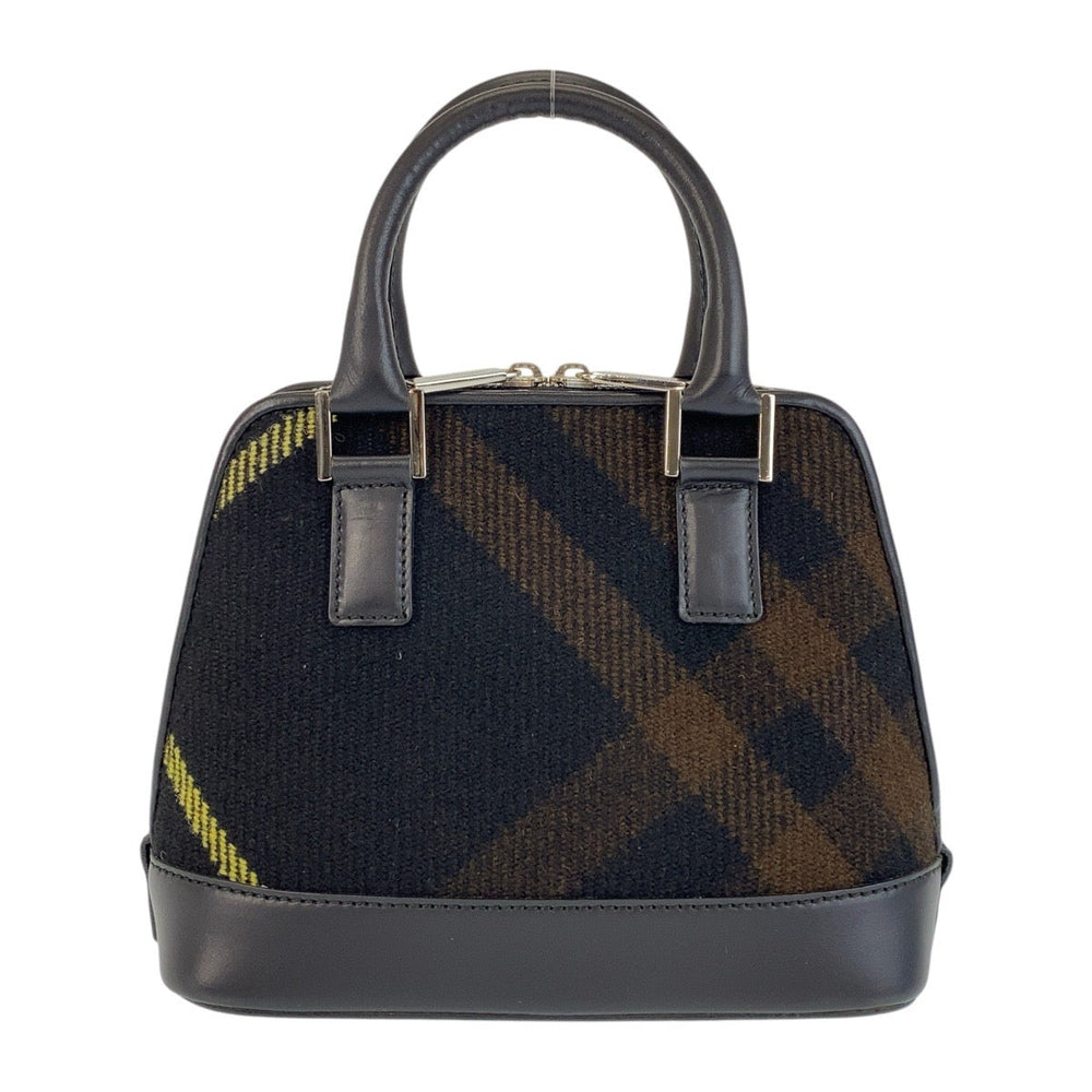 BURBERRY Handbag Wool, Leather Black SilverMetal Handbag Check Pattern Women Used Authentic