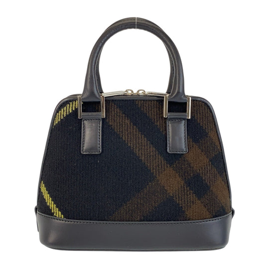 BURBERRY Handbag Wool, Leather Black SilverMetal Handbag Check Pattern Women Used Authentic