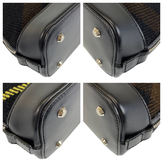 BURBERRY Handbag Wool, Leather Black SilverMetal Handbag Check Pattern Women Used Authentic