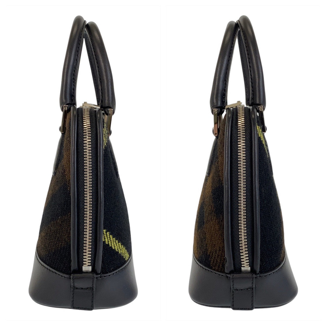 BURBERRY Handbag Wool, Leather Black SilverMetal Handbag Check Pattern Women Used Authentic