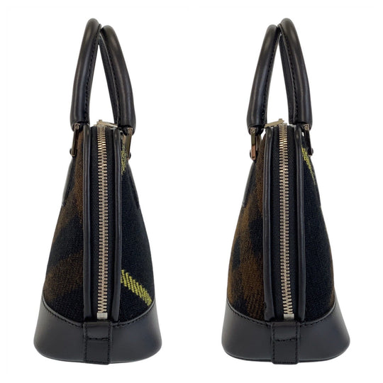 BURBERRY Handbag Wool, Leather Black SilverMetal Handbag Check Pattern Women Used Authentic
