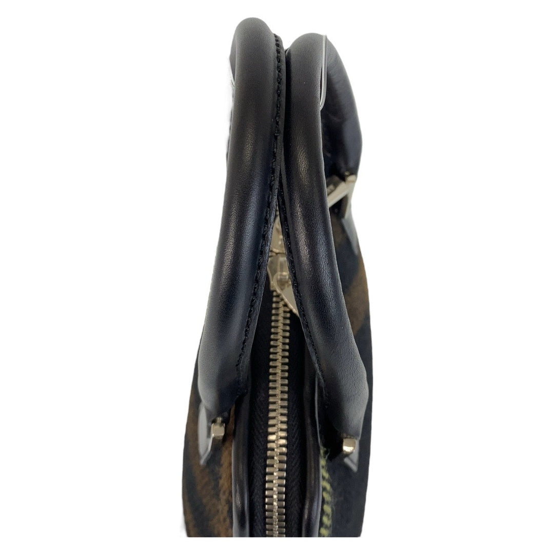 BURBERRY Handbag Wool, Leather Black SilverMetal Handbag Check Pattern Women Used Authentic