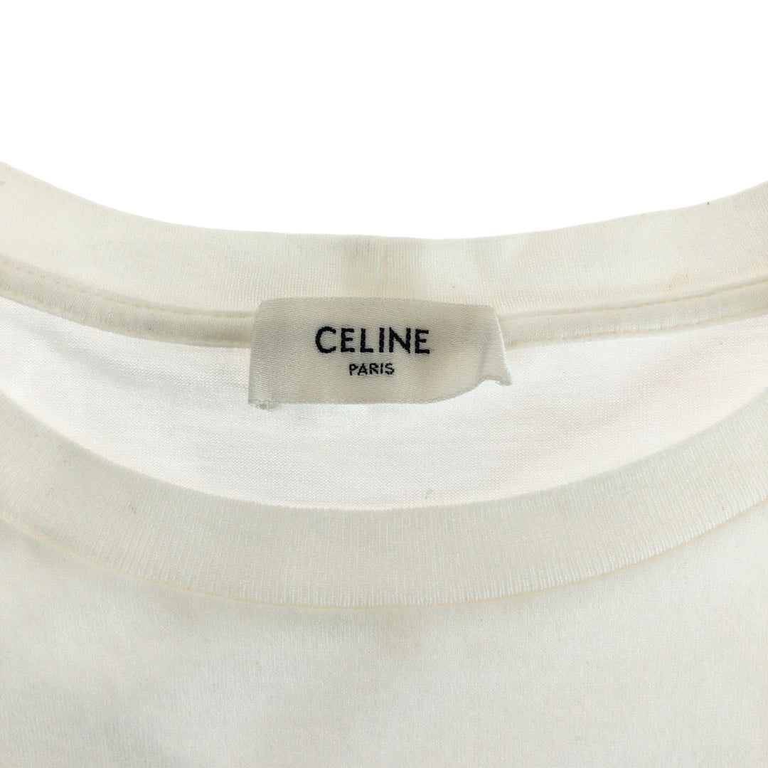 CELINE Short sleeve T-shirt 2X47F671Q cotton White black Short-sleeved T-shirt cut-and-sew logo rhinestone mens L Used Authentic