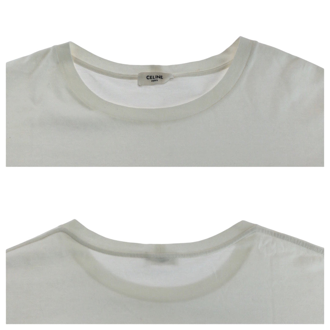 CELINE Short sleeve T-shirt 2X47F671Q cotton White black Short-sleeved T-shirt cut-and-sew logo rhinestone mens L Used Authentic