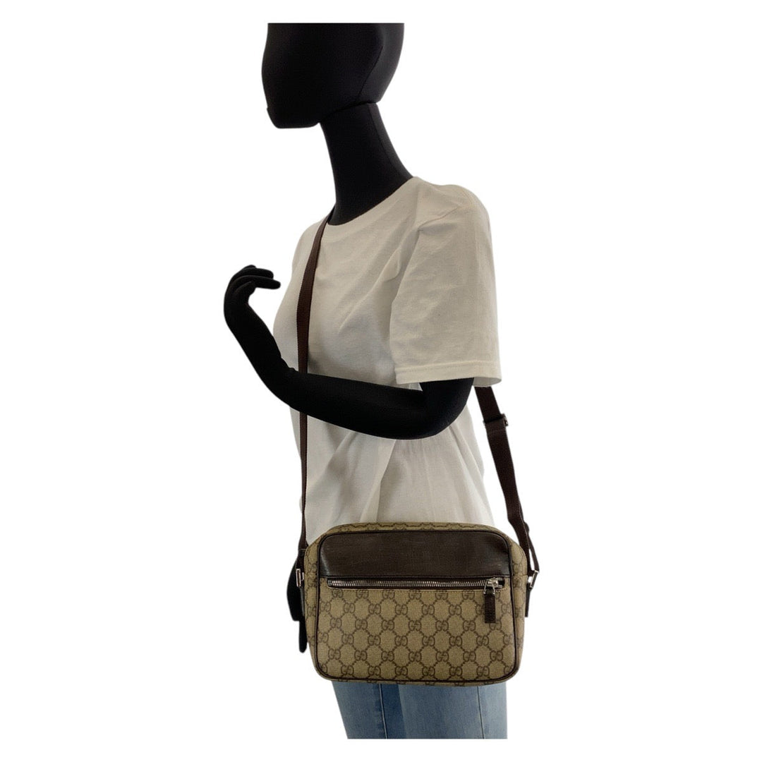 GUCCI Shoulder Bag 114291 GG Supreme canvas, leather Brown beige Crossbody Shoulder Bag Pochette Women Used Authentic