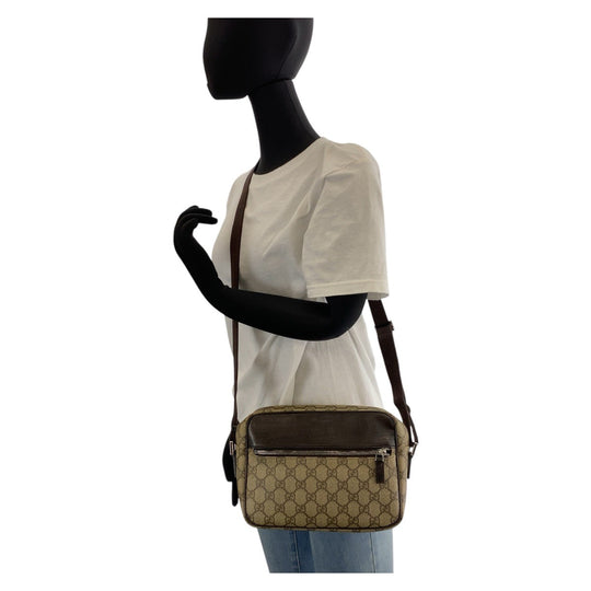 GUCCI Shoulder Bag 114291 GG Supreme canvas, leather Brown beige Crossbody Shoulder Bag Pochette Women Used Authentic