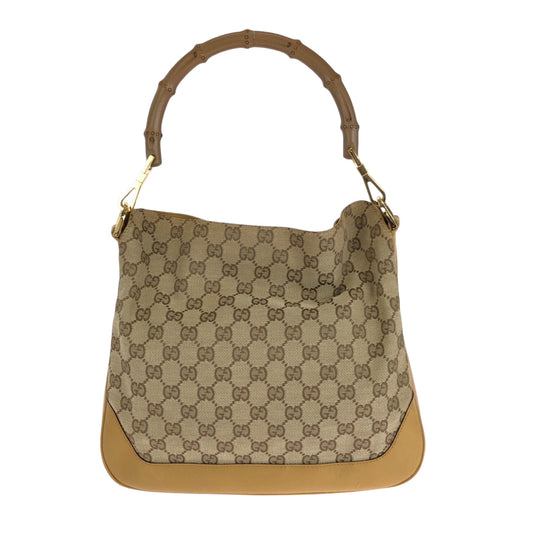 GUCCI Shoulder Bag 001 4095 GG canvas Brown Gold Metal Shoulder Bag Hobo Bamboo Women Used Authentic