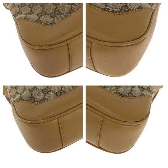 GUCCI Shoulder Bag 001 4095 GG canvas Brown Gold Metal Shoulder Bag Hobo Bamboo Women Used Authentic