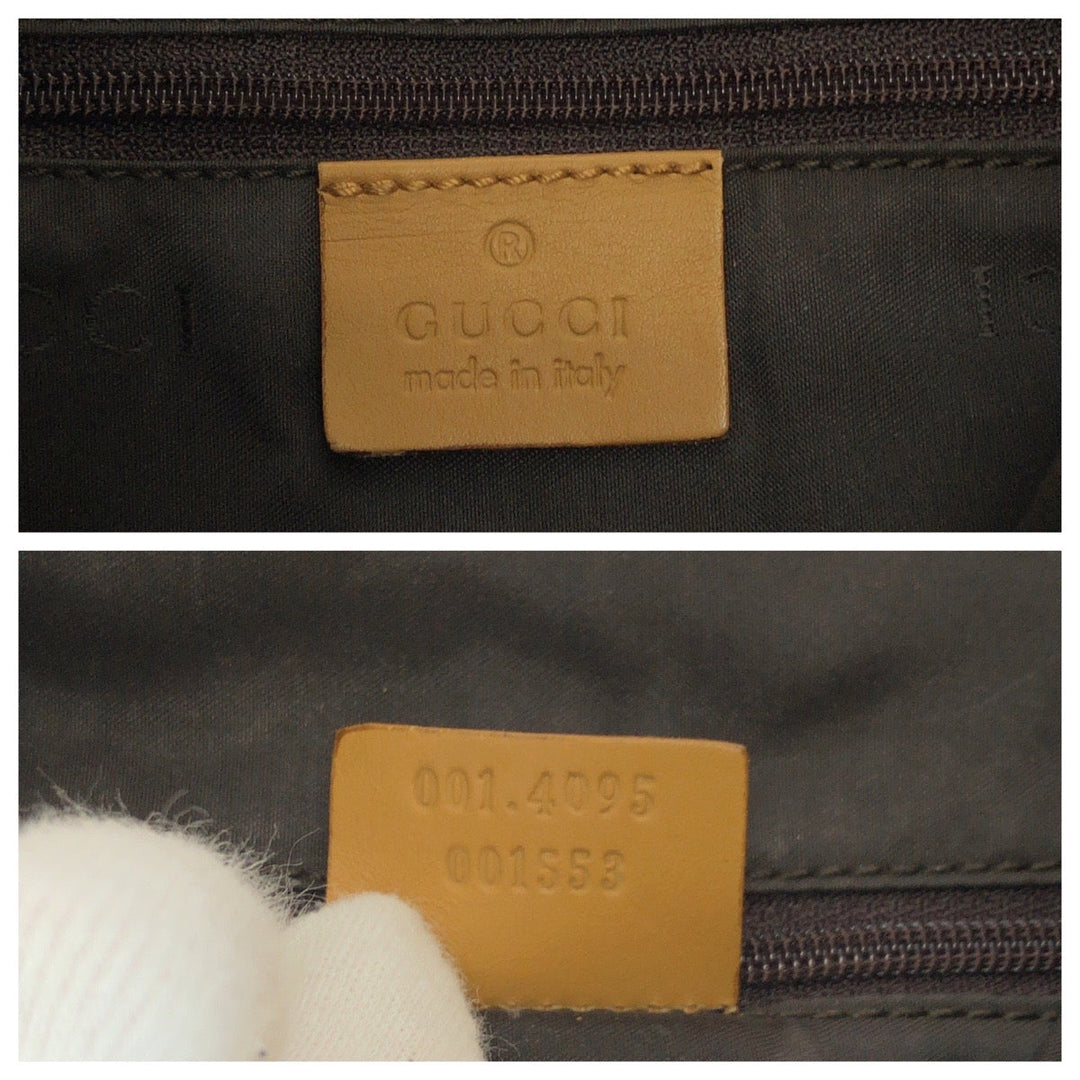 GUCCI Shoulder Bag 001 4095 GG canvas Brown Gold Metal Shoulder Bag Hobo Bamboo Women Used Authentic
