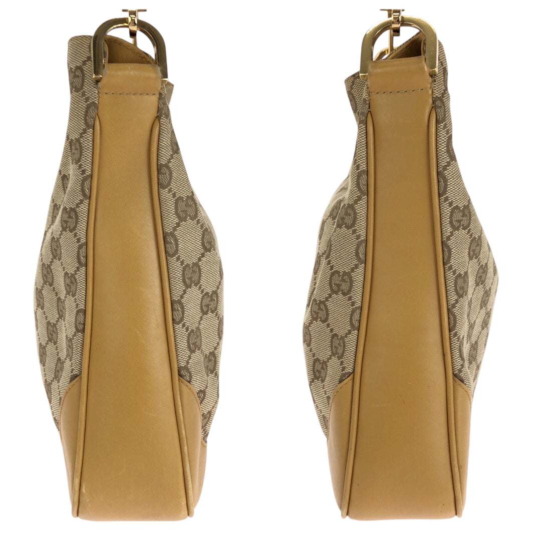 GUCCI Shoulder Bag 001 4095 GG canvas Brown Gold Metal Shoulder Bag Hobo Bamboo Women Used Authentic