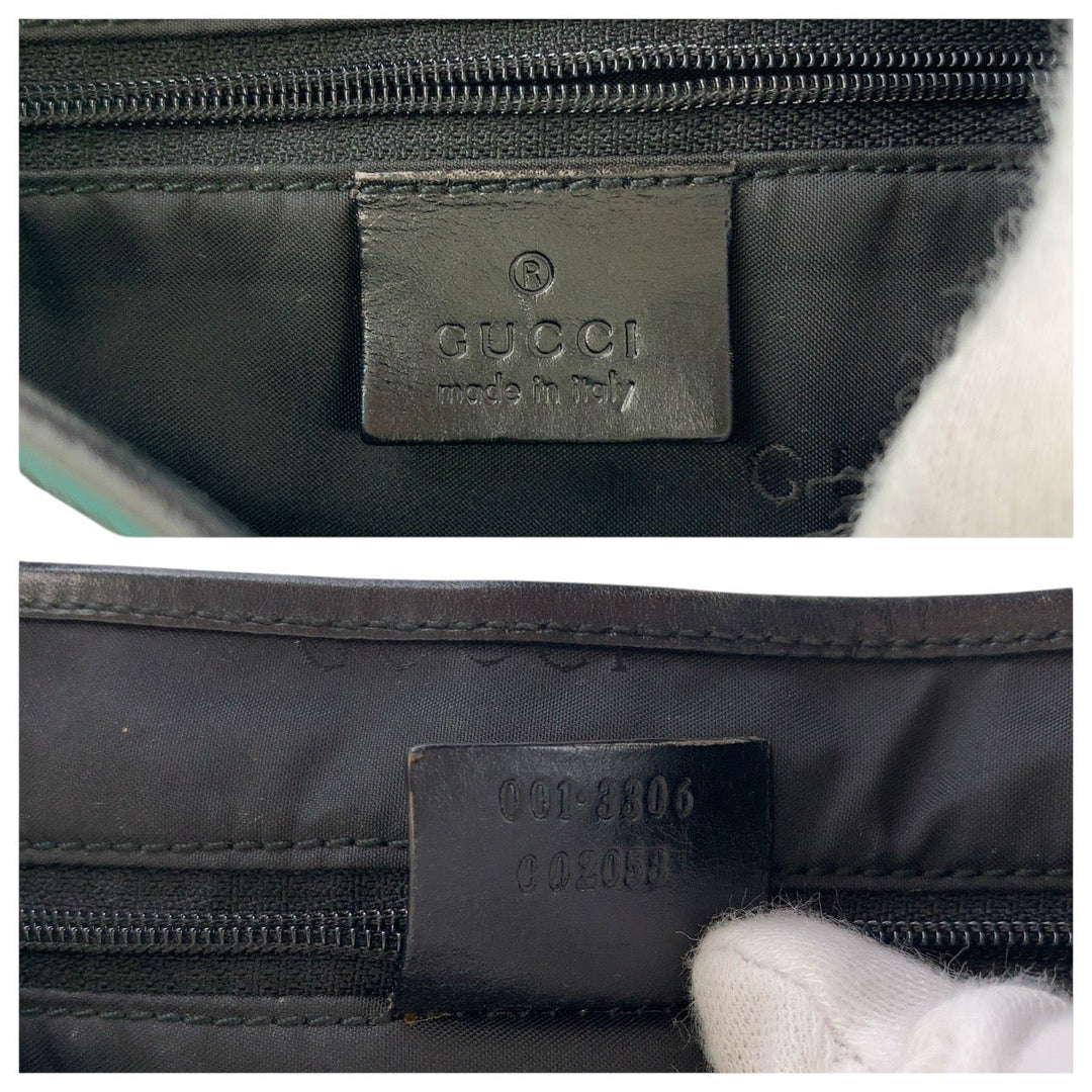 GUCCI Shoulder Bag 001 3306 Canvas, Leather Mint Green Black SilverMetal Jackie Hobo Women Used Authentic