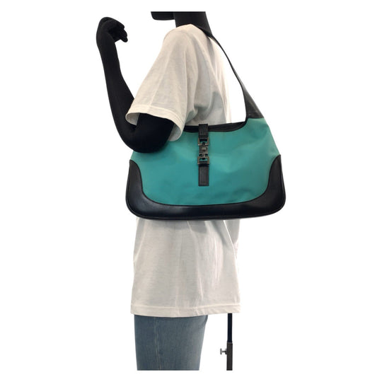 GUCCI Shoulder Bag 001 3306 Canvas, Leather Mint Green Black SilverMetal Jackie Hobo Women Used Authentic
